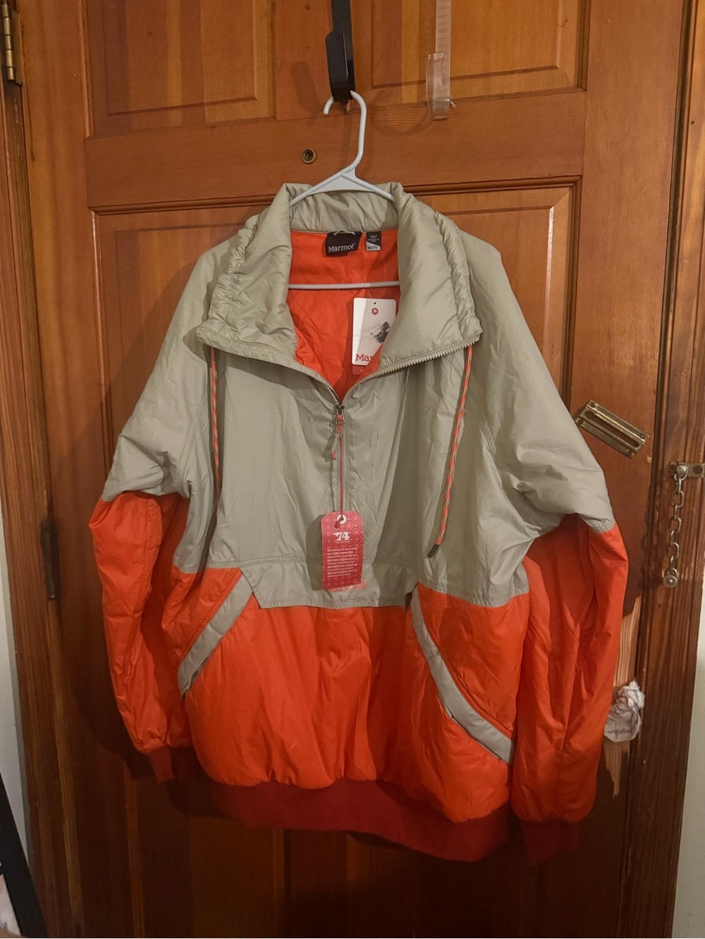 Marmot Two-Tone Light Gray and Orange Windbreaker Pullover